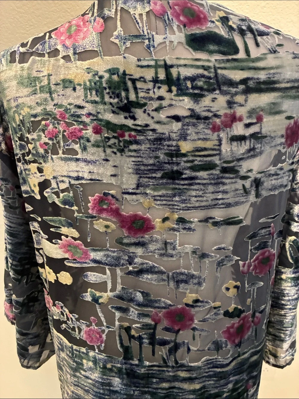Velvet burnout  Kimono Robe - Gray with Pink Floral